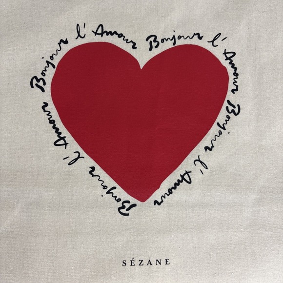 Sezane Cotton Tote Bag Bonjour L'Amour Cream 20x13 Paris - Picture 2 of 8